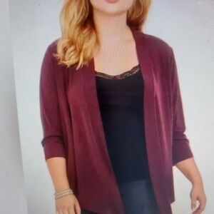 Torrid Cardigan Sweater Burgundy Open Front‎ 3/4 Sleeve Lightweight Duster